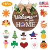 Interchangeable Welcome Sign Seasonal Wood Wall Hanging Front Door Decor with 14 Interchangeable Seasonal Icons for Halloween Christmas Thanksgiving D