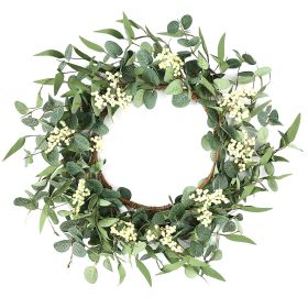 20in Artificial Eucalyptus Leaves Wreath with Berries Fake Green Wreath for Front Door Wall Window Decoration