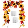 5.6ft Artificial Maple Leaf Garland Hanging Plant Vine Fake Berries Sunflower Foliage Pumpkin Autumn Fall Decor for Wedding Halloween Thanksgiving Din