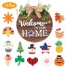 Interchangeable Welcome Sign Seasonal Wood Wall Hanging Front Door Decor with 14 Interchangeable Seasonal Icons for Halloween Christmas Thanksgiving D