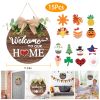 Interchangeable Welcome Sign Seasonal Wood Wall Hanging Front Door Decor with 14 Interchangeable Seasonal Icons for Halloween Christmas Thanksgiving D