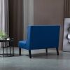 Scandinavian 2 Seater Button Tufted Loveseat Wooden Legs Blue Linen