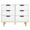 Modern Mid-Century Style 6-Drawer Double Dresser in White Natural Wood Finish