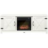 Rustic White Electric Fireplace Mantel Storage TV Stand Fits Up To 60 Inches w/ Remote Control