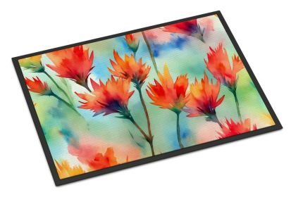 NEW Wyoming Indian Paintbrush in Watercolor Doormat Front Door Mat Indoor Outdoor Rugs for Entryway, Non Slip Washable Low Pile, 18H X 27W