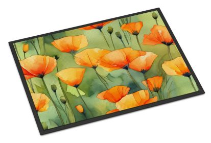 California California Poppies in Watercolor Doormat Front Door Mat Indoor Outdoor Rugs for Entryway, Non Slip Washable Low Pile, 24H X 36W