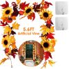 5.6ft Artificial Maple Leaf Garland Hanging Plant Vine Fake Berries Sunflower Foliage Pumpkin Autumn Fall Decor for Wedding Halloween Thanksgiving Din