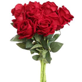 10 Pcs Artificial Rose Simulation Fake Flowers(Red)