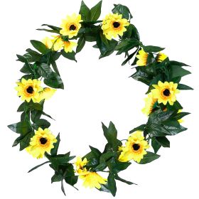 2Pcs 7.2ft Artificial Silk Sunflower Vines Garland Fake Flowers with Green Leaves for Wedding Party Table Decoration