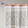 72 x 72-inch Cotton Shower Curtain with Coral Orange Blue White Paisley Pattern