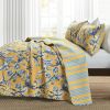 King Size Lightweight Peacocks Polyester Quilt Set Yellow Blue