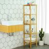 Slim 4-Shelf Natural Bamboo Wooden Shelving Unit Storage Rack Bookcase