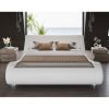 Queen Modern White Upholstered Platform Bed Frame with Sleigh Curved Headboard