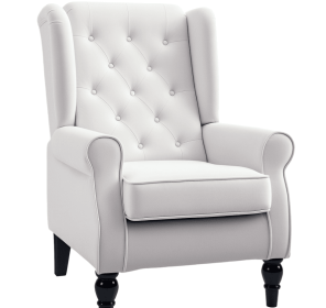 Cream White High Back Accent Chair With Wooden Legs, Removable Cushion For Living Room, Club, Bedroom (Color: White)