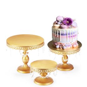 3Pcs Antique Cake Stand Set - Round Metal Cupcake Stands With Pendants And Beads - Elegant Dessert Display, For For Wedding, Birthday Party Decor (Option: Golden)