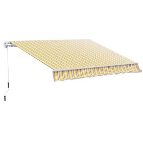 12 X 10 Manual Retractable Awning Outdoor Sunshade Shelter For Patio, Balcony, Yard, With Adjustable & Versatile Design, Yellow And Grey (Color: Yellow)