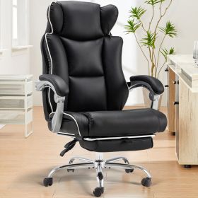 Office Desk Chair With Foot Rest Tall And Big 300LB (Color: Black)