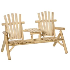 Wooden Adirondack Chair With Center Table, 2-Seat Garden Chair For Lounging And Relaxing Outdoors Natural (Color: Yellow)