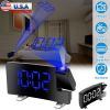 Projection Alarm Clock with Radio Function 7.7In Curved-Screen LED Digital Alarm Clock w/ Dual Alarms 4 Dimmer 12/24 Hour USB Charging Port 180° Rotat