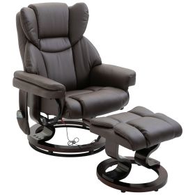 Massage Recliner Chair Brown With Ottoman 10-Point Vibrating Swivel For Bedroom & Living Room (Color: Black)