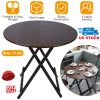 31.5in Round High Top Folding Table 2.6FT Iron Bar Foldable Wooden Dining Desk w/ 4 Anti-Slip Stoppers Bamboo Walnut For Dinner Snack Coffee Laptop