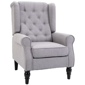 Gray Fabric Tufted Club Accent Chair With Removable Cushion, Wooden Legs (Color: Grey)