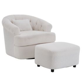 Swivel Chair With Ottoman, Modern Luxury Velvet Swivel Accent Chair, Comfy Round Armchair, Single Sofa Armchair With Lounge Seat For Bedroom Offi (Color: Beige)