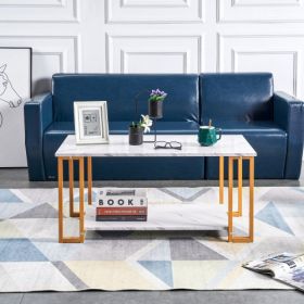 D&N Coffee Table, 2 Layers 1.5cm Thick Marble MDF Rectangle 39.37  L Tabletop Iron Coffee Table , Dining Room, Coffee Shop, Resterant, White Top, (Color: White)