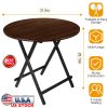 31.5in Round High Top Folding Table 2.6FT Iron Bar Foldable Wooden Dining Desk w/ 4 Anti-Slip Stoppers Bamboo Walnut For Dinner Snack Coffee Laptop