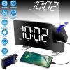Projection Alarm Clock with Radio Function 7.7In Curved-Screen LED Digital Alarm Clock w/ Dual Alarms 4 Dimmer 12/24 Hour USB Charging Port 180° Rotat