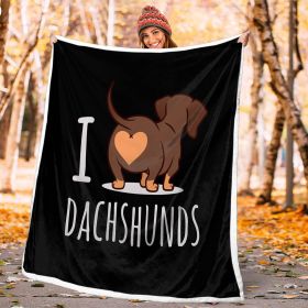 3D Printed Animal Fleece Reversible Reversible Blanket Wiener Sausage Dog (Color: Black)